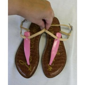 Sam Edelman Gigi Size 7 Pink Tan Leather Sandals Women's Shoes Flats